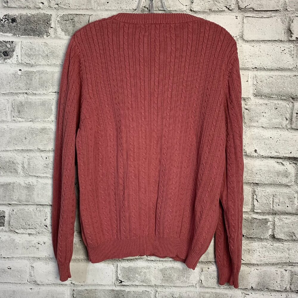 Vintage 90s Cable Knit Sweater M Pink Tradition Country Collection 80s Crewneck - Picture 4 of 14